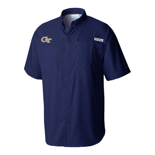 Georgia Tech Yellow Jackets Navy Columbia Tamiami Button-Up Shirt In Navy - Front View