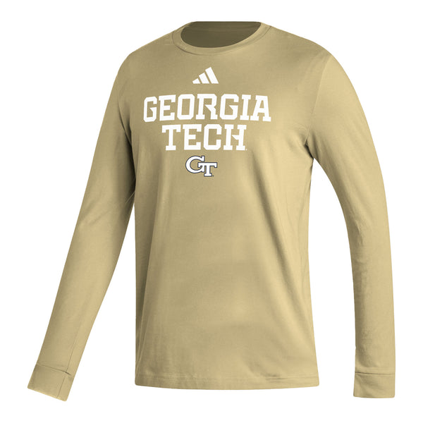 Georgia Tech Yellow Jackets Adidas Pre-Game Wordmark Long Sleeve Gold T-Shirt - Front View