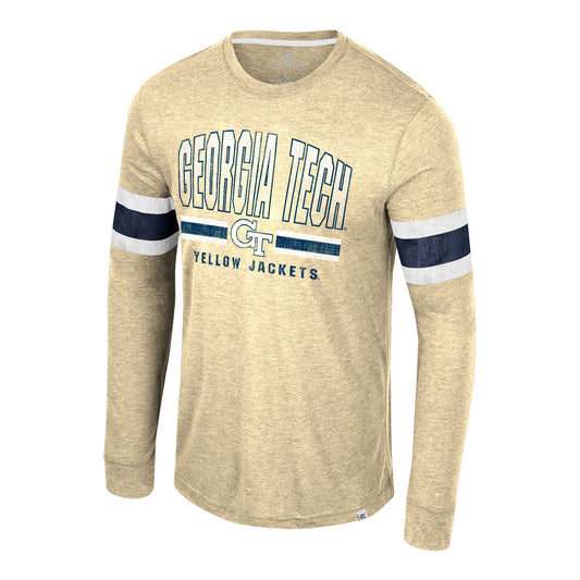 Georgia Tech Yellow Jackets You Must Live Long Sleeve Navy T-Shirt - In Yellow - Front View