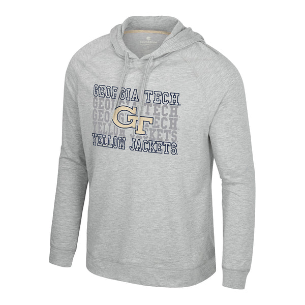Georgia Tech Yellow Jackets Compensation Hooded Long Sleeve Grey T-Shirt - Front View