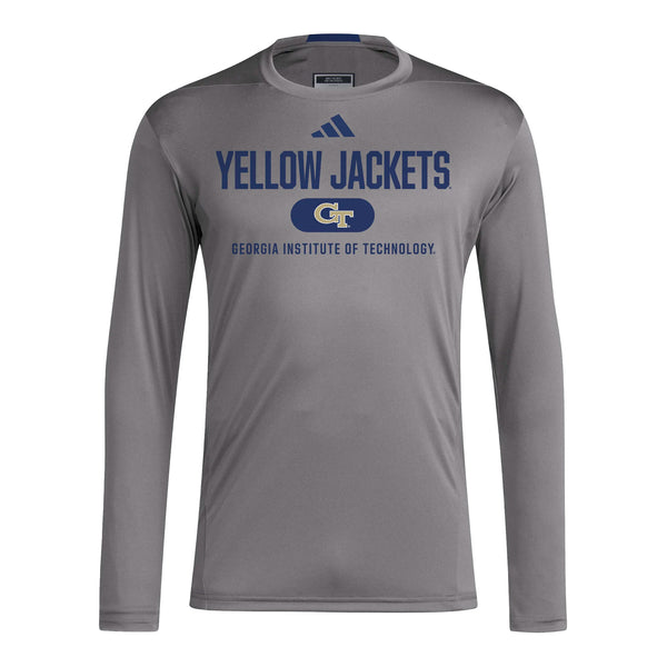 Georgia Tech Yellow Jackets Adidas D4 Training Long Sleeve Grey T-Shirt - Front View