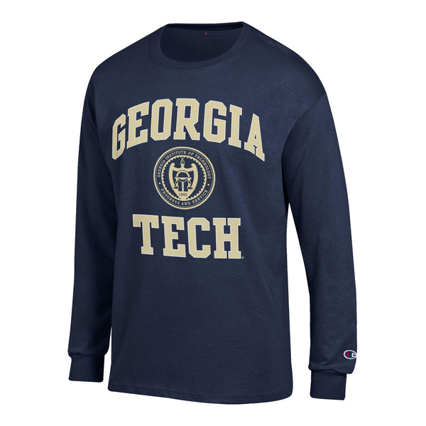 Georgia Tech Yellow Jackets Seal Tech Navy Long Sleeve T-Shirt - Front View