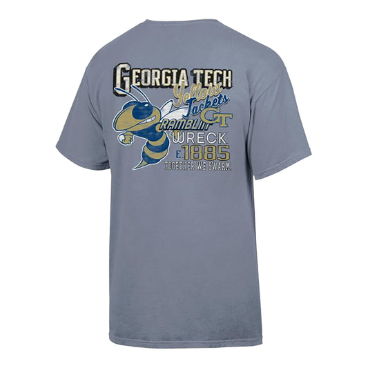 Georgia Tech Yellow Jackets Local Fair Est. 1995 Buzz T-Shirt In Grey - Front View