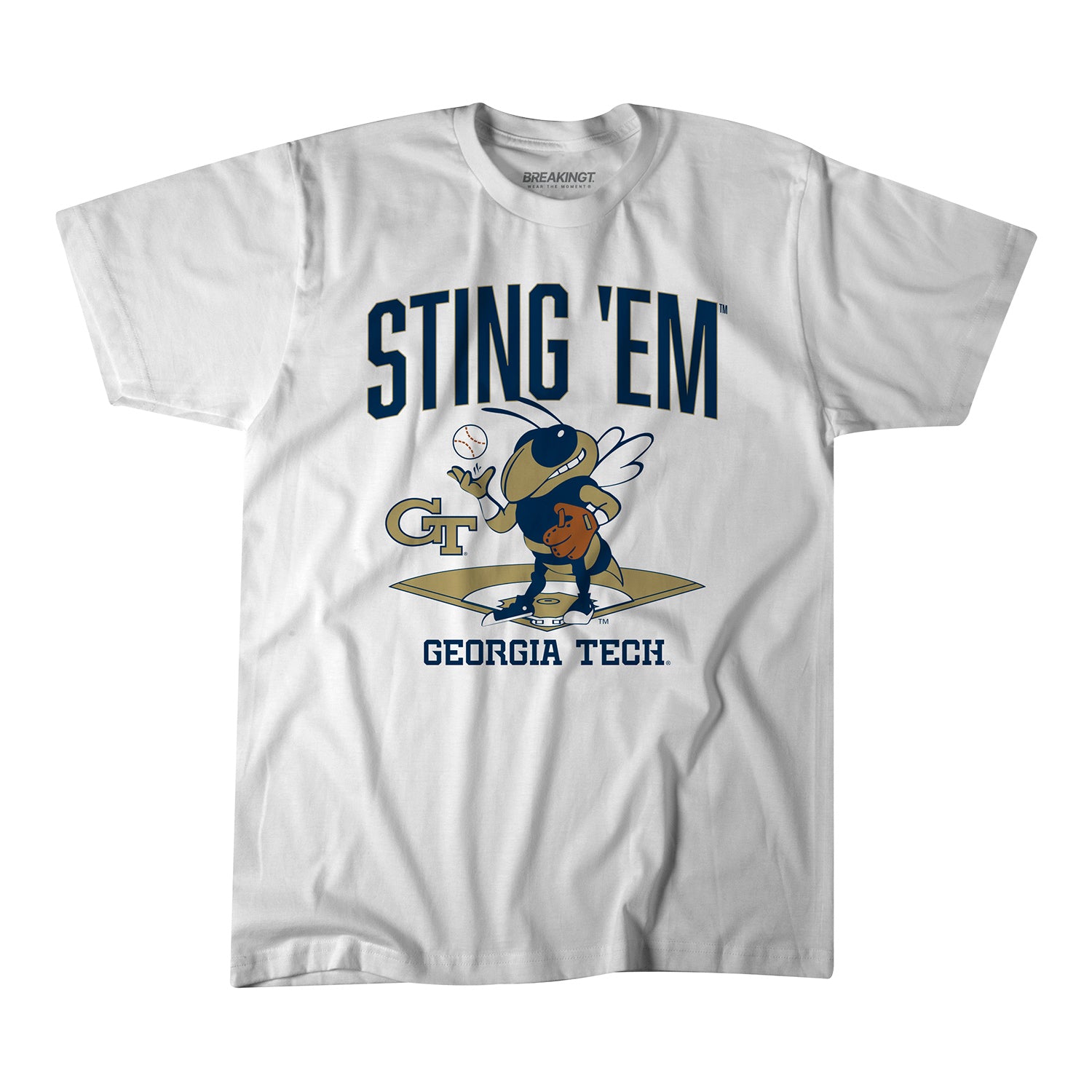 Georgia Tech Yellow Jackets Sting Em' Baseball T-Shirt In White - Front View