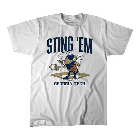 Georgia Tech Yellow Jackets Sting Em' Baseball T-Shirt In White - Front View