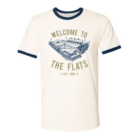Georgia Tech Yellow Jackets Welcome to the Flats Cream Ringer T-Shirt - Front View