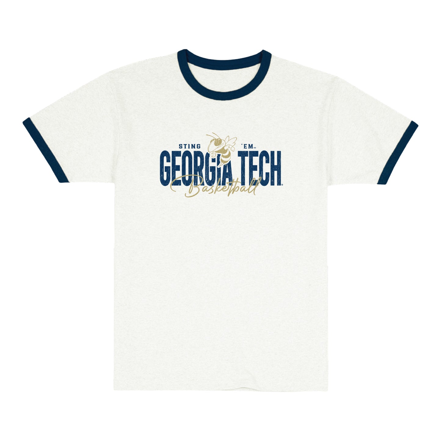 Georgia Tech Yellow Jackets Basketball Ringer Tee In White - Front View