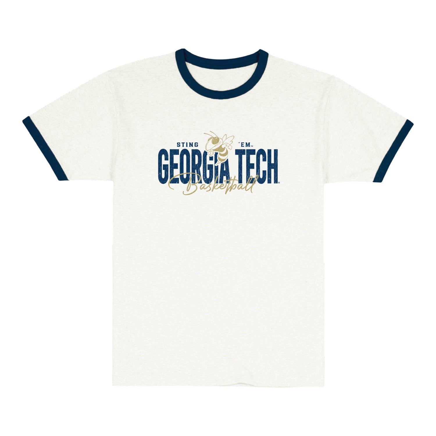 Georgia Tech Yellow Jackets Basketball Ringer Tee In White - Front View