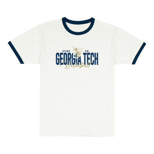 Georgia Tech Yellow Jackets Basketball Ringer Tee In White - Front View