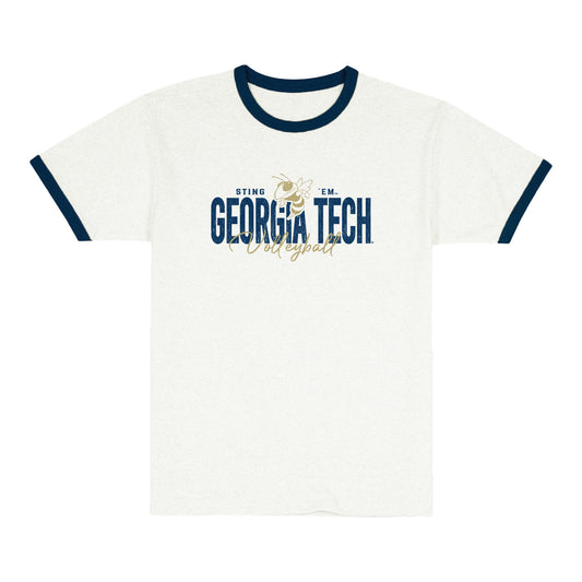 Georgia Tech Yellow Jackets Volleyball Ringer Tee In White - Front View
