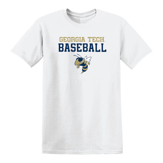 Georgia Tech Yellow Jackets Baseball Buzz Logo T-Shirt In White - Front View