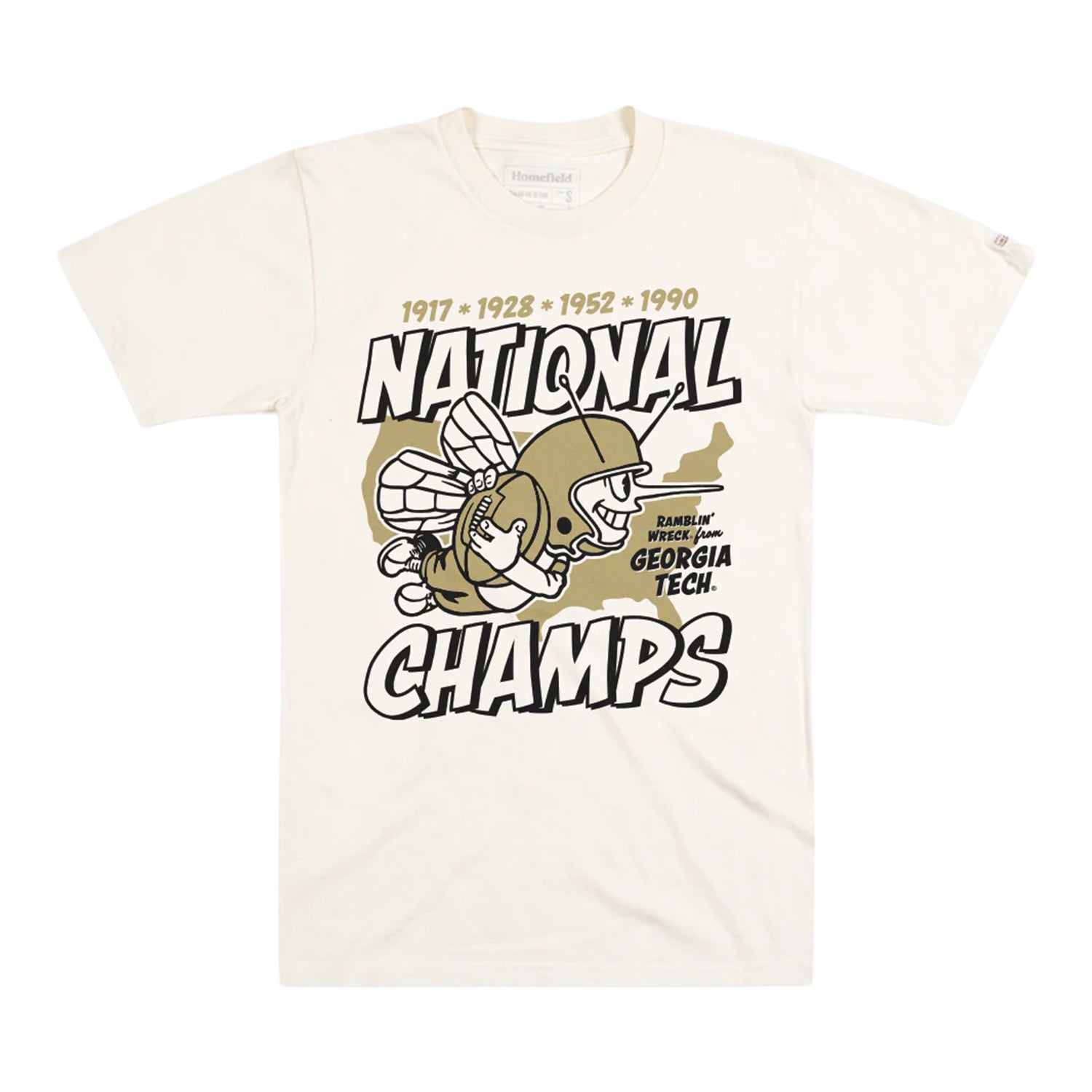 Georgia Tech Yellow Jackets Football Four-Time National Champs T-Shirt In White - Front View