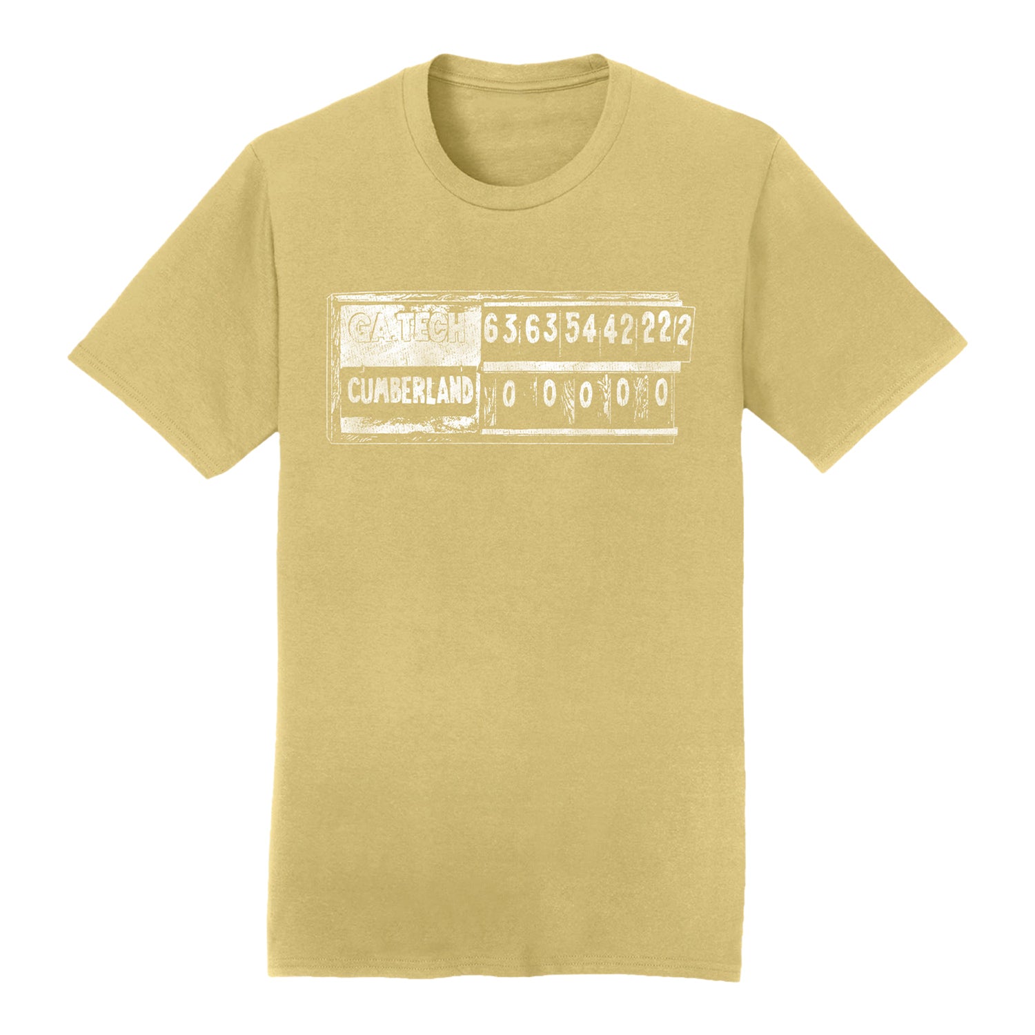 Georgia Tech Yellow Jackets Score vs Cumberland T-Shirt In Gold - Front View
