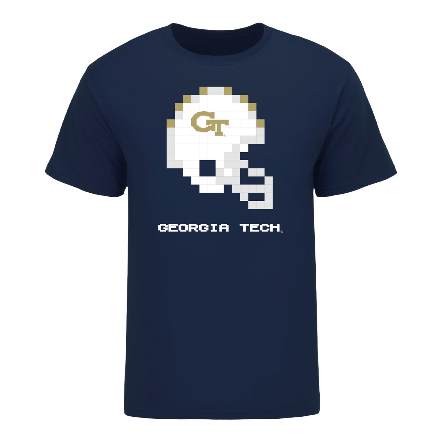 Georgia Tech Yellow Jackets 8-Bit Techmo Bowl Helmet T-Shirt In Navy - Front View