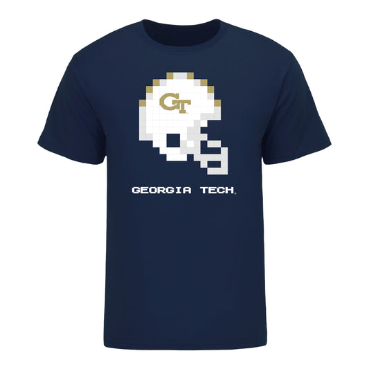 Georgia Tech Yellow Jackets 8-Bit Techmo Bowl Helmet T-Shirt In Navy - Front View