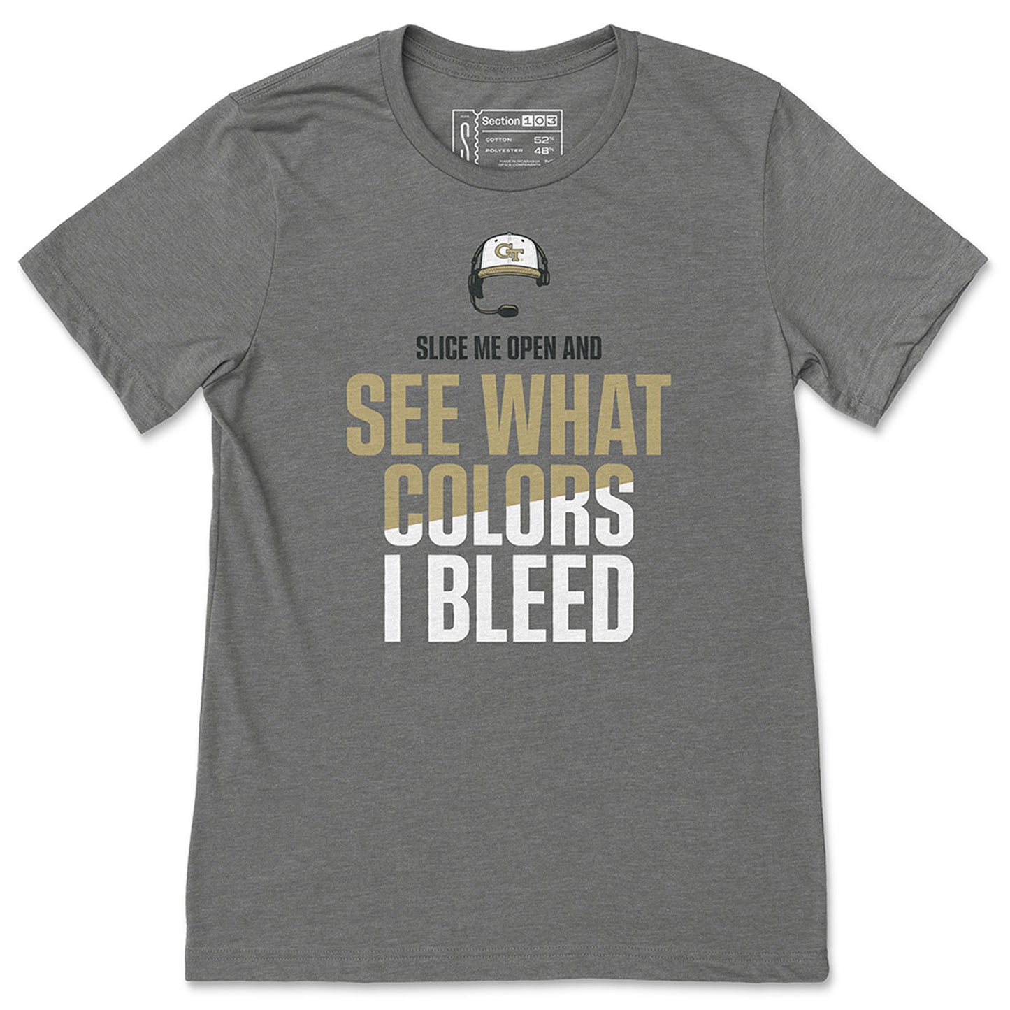 Georgia Tech Yellow Jackets See What Colors I Bleed T-Shirt In Grey - Front View