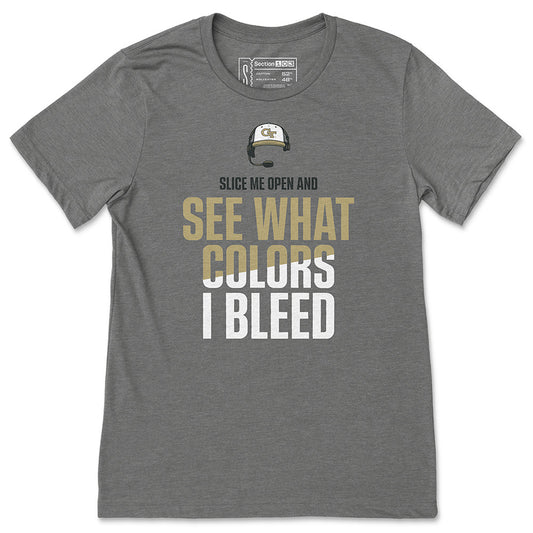 Georgia Tech Yellow Jackets See What Colors I Bleed T-Shirt In Grey - Front View