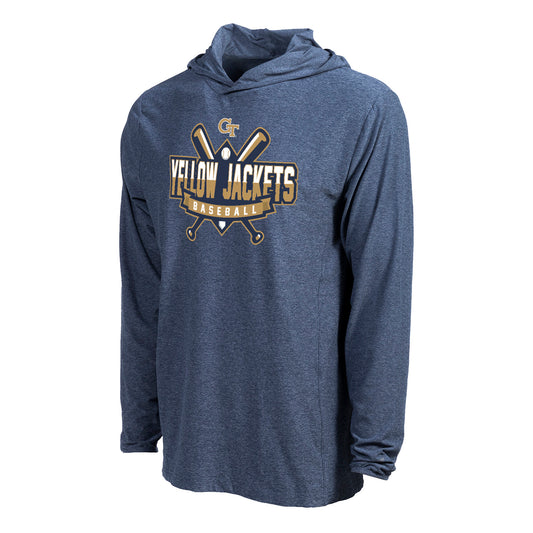Georgia Tech Yellow Jackets Baseball Crossed Bats Long Sleeve Hooded Tee