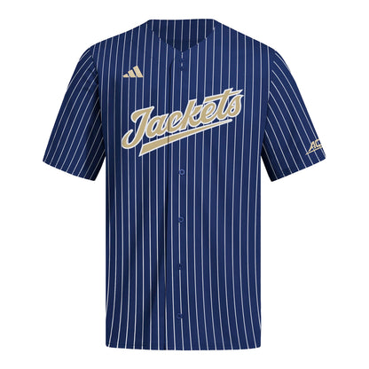 Georgia Tech Adidas Script Pinstripe Baseball Jersey - Front View