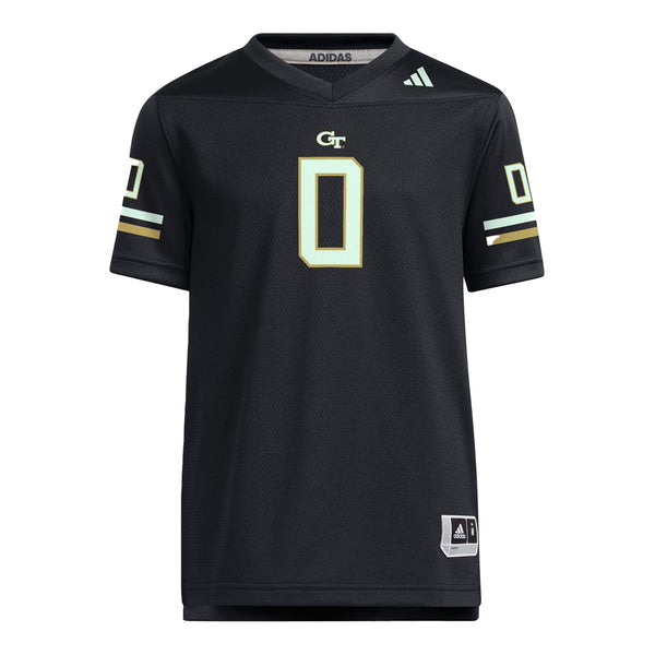 Youth Georgia Tech Adidas Ghost Stories #0 Black Glow Jersey - Front View