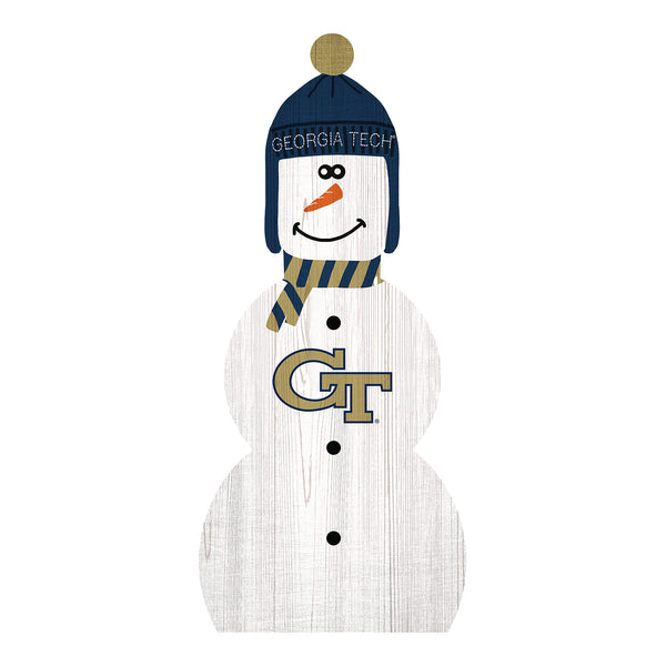 Georgia Tech Yellow Jackets 33 Inch Snowman Leaner - In White - Front View