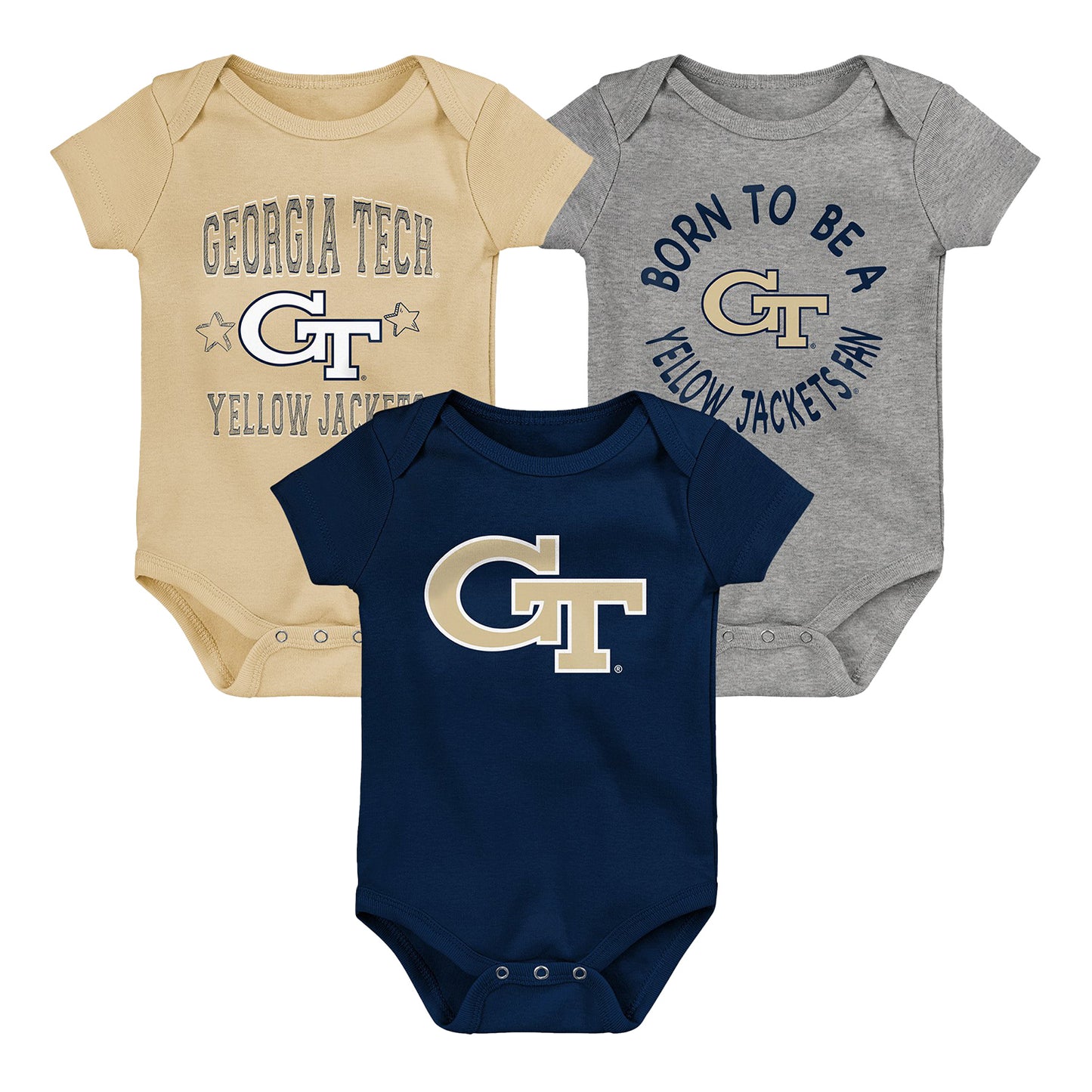 Infant Georgia Tech Yellow Jackets 3-Pack Onesies - Front View