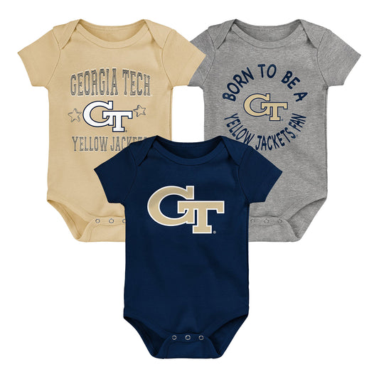 Infant Georgia Tech Yellow Jackets 3-Pack Onesies - Front View