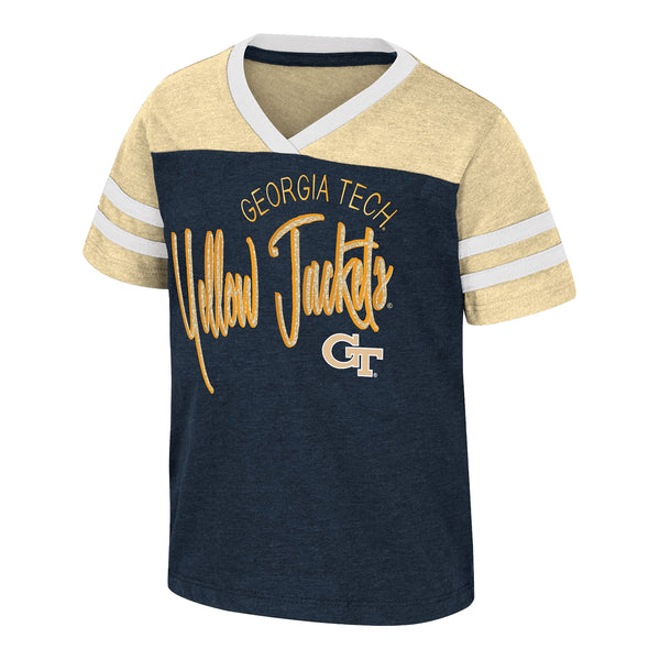 Toddler Girls Georgia Tech Yellow Jackets Summer V-Neck Gold T-Shirt - Front View