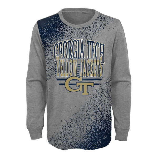 Youth Georgia Tech Yellow Jackets Half Time Grey Long Sleeve T-Shirt - Front View