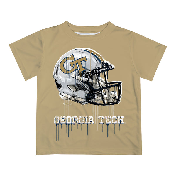 Youth Georgia Tech Yellow Jackets Dripping Football Helmet Gold T-Shirt - Front View