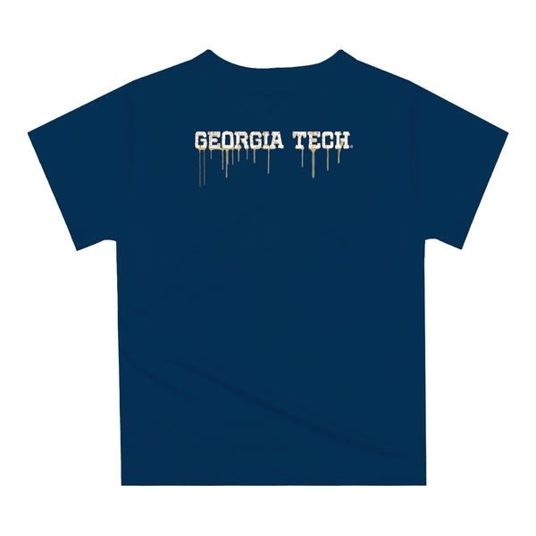 Youth Georgia Tech Yellow Jackets Dripping Football Helmet Navy T-Shirt - Back View