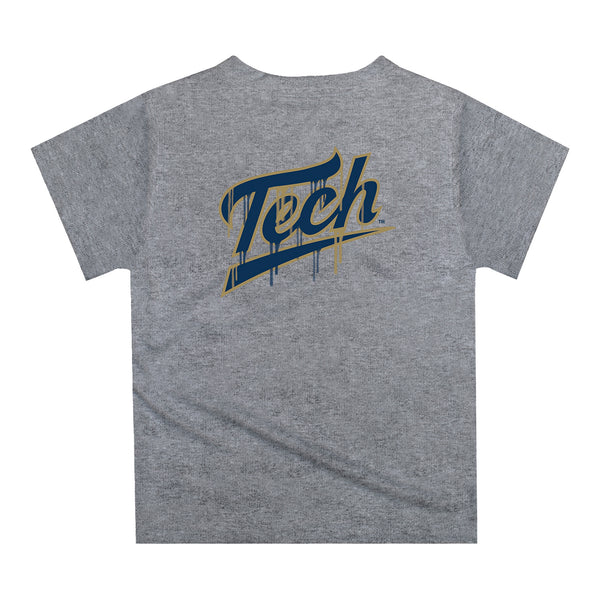 Youth Georgia Tech Yellow Jackets Dripping Baseball Helmet Grey T-Shirt - Back View