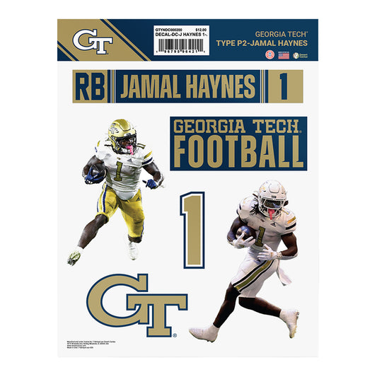Georgia Tech Yellow Jackets #1 Jamal Haynes Sticker Pack - Front View