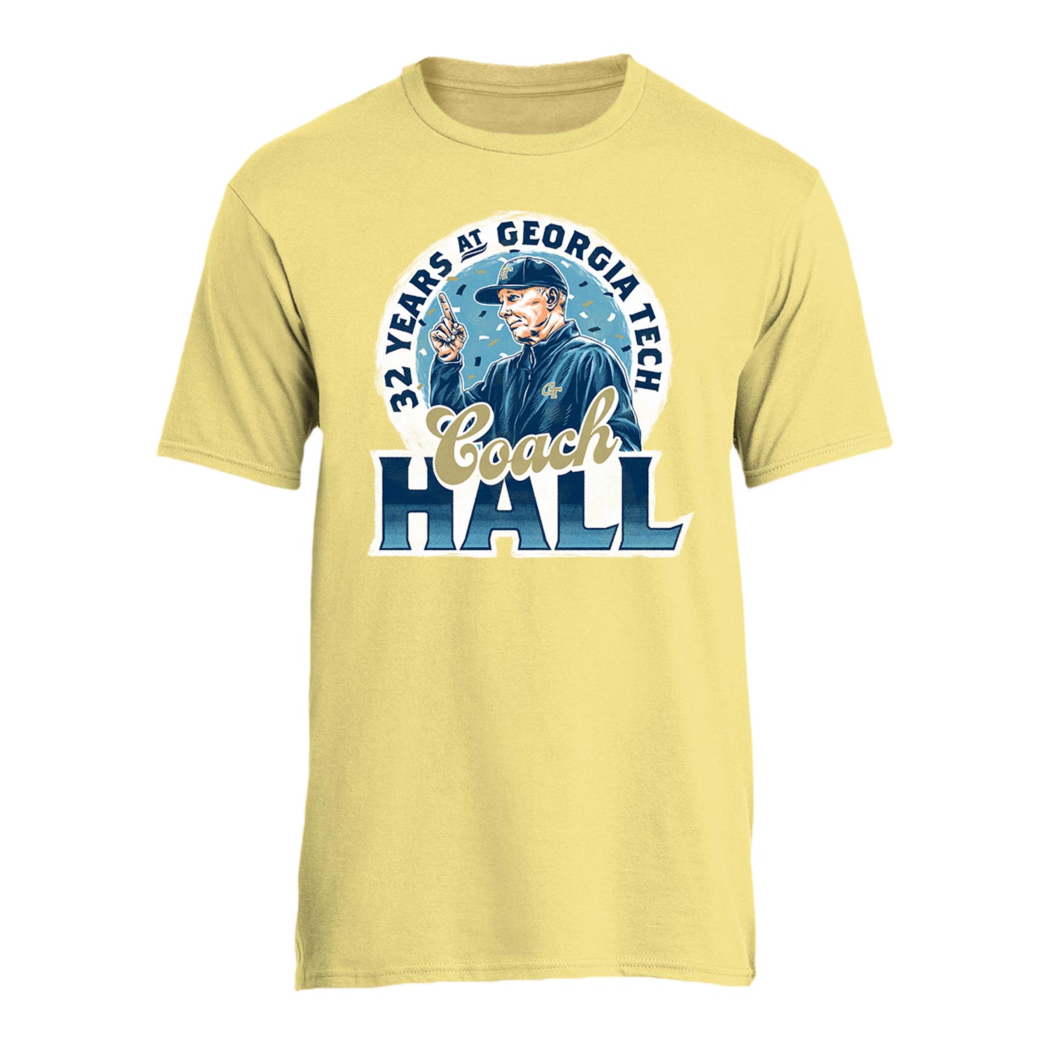 Georgia Tech Baseball - Coach Hall T-Shirt In Yellow - Front View
