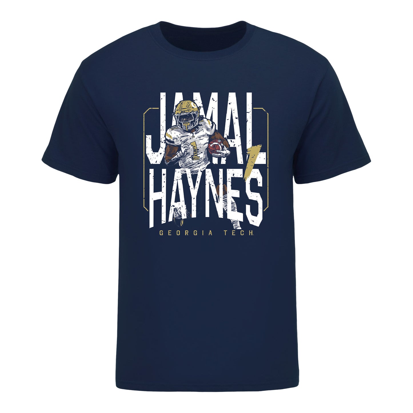 Georgia Tech Football Student Athlete NIL Breakthrough T-Shirt - #1 Jamal Haynes In Navy - Front View