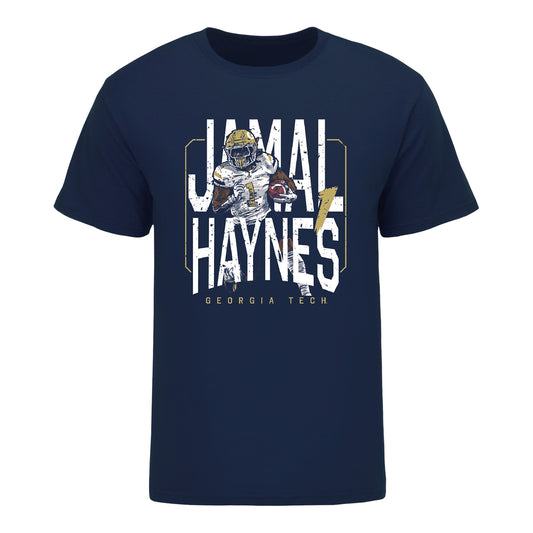 Georgia Tech Football Student Athlete NIL Breakthrough T-Shirt - #1 Jamal Haynes In Navy - Front View