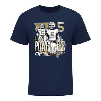 Georgia Tech Football Student Athlete NIL State T-Shirt - #5 Calyton Powell-Lee In Navy - Front View