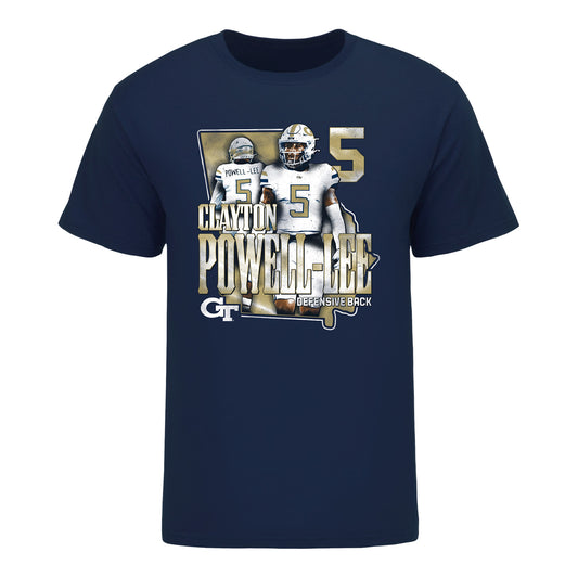 Georgia Tech Football Student Athlete NIL State T-Shirt - #5 Calyton Powell-Lee In Navy - Front View