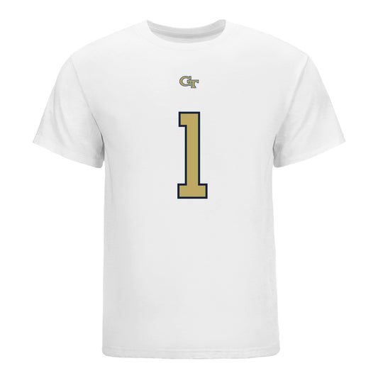 Georgia Tech Yellow Jackets #1 Jamal Haynes Student Athlete Football T-Shirt In White - Front View