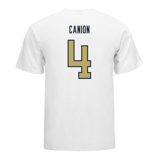 Georgia Tech Yellow Jackets #4 Tracish Canion Student Athlete Football T-Shirt In White - Back View