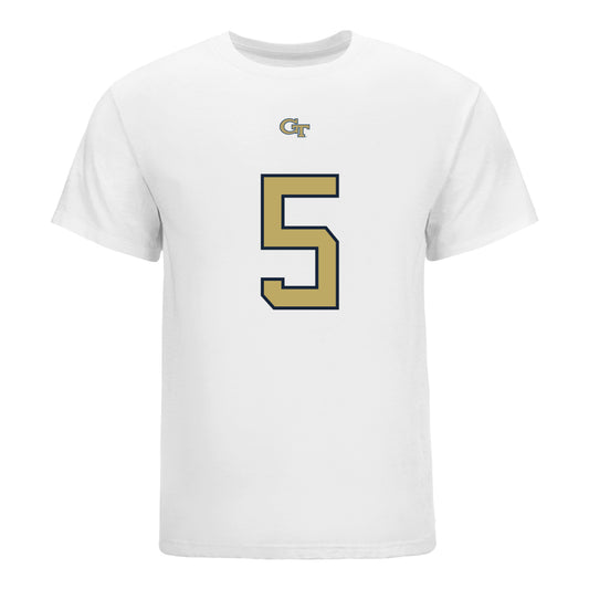 Georgia Tech Yellow Jackets #5 Clayton Powell-Lee Student Athlete Football T-Shirt In White - Front View