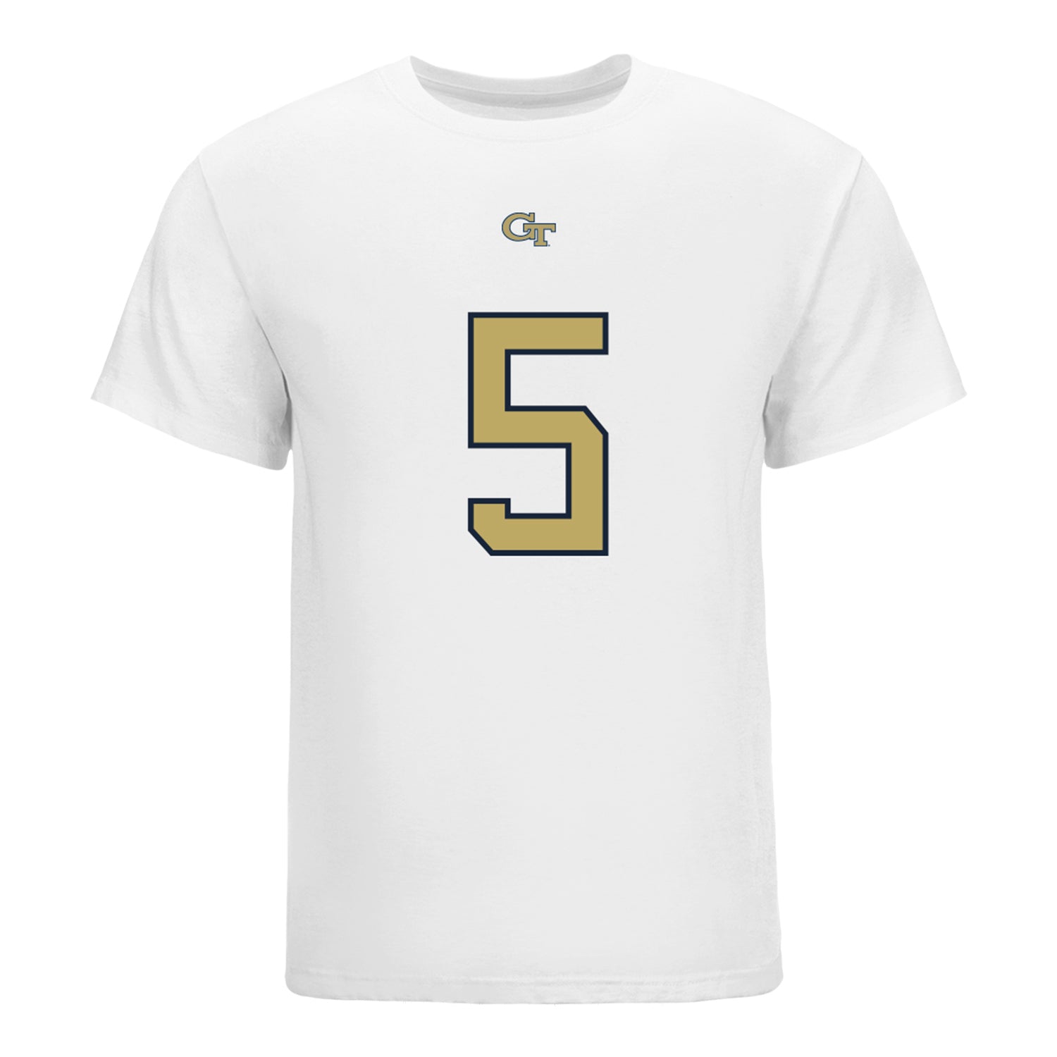 Georgia Tech Yellow Jackets #5 Clayton Powell-Lee Student Athlete Football T-Shirt In White - Front View