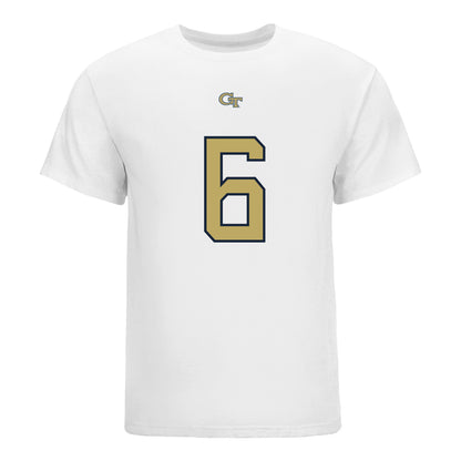 Georgia Tech Yellow Jackets #6 Rodney Shelley Jr. Student Athlete Football T-Shirt In White - Front View