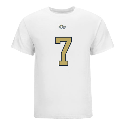 Georgia Tech Yellow Jackets #7 Bailey Stockton Student Athlete Football T-Shirt In White - Front View