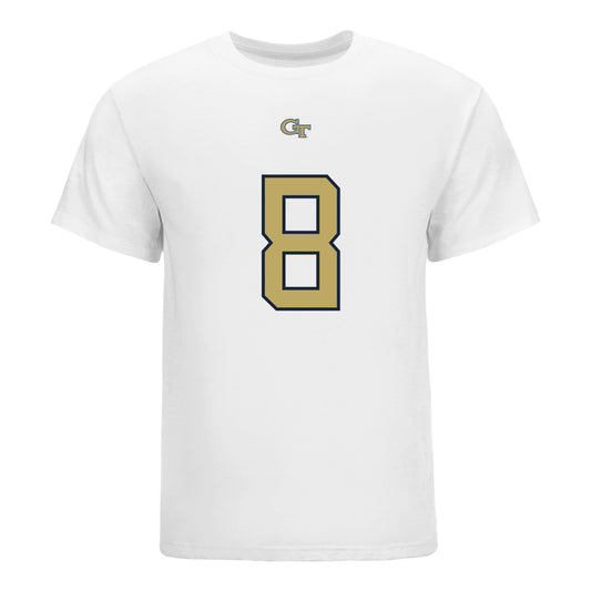 Georgia Tech Yellow Jackets #8 Malik Rutherford Student Athlete Football T-Shirt In White - Front View