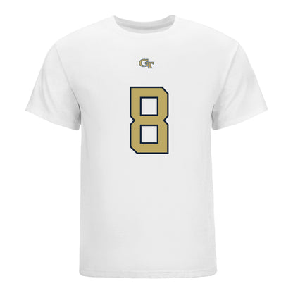 Georgia Tech Yellow Jackets #8 Malik Rutherford Student Athlete Football T-Shirt In White - Front View