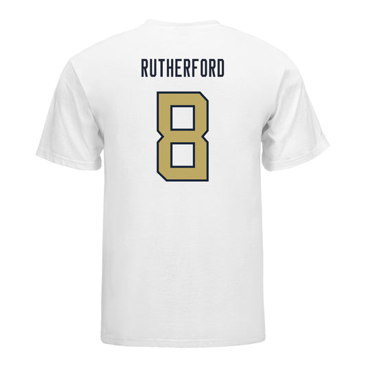 Georgia Tech Yellow Jackets #8 Malik Rutherford Student Athlete Football T-Shirt In White - Back View