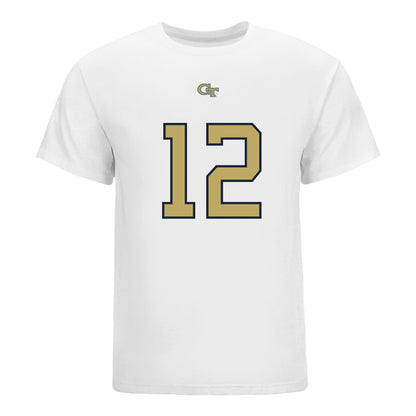 Georgia Tech Yellow Jackets #12 Aaron Philo Student Athlete Football T-Shirt IN White - Front View