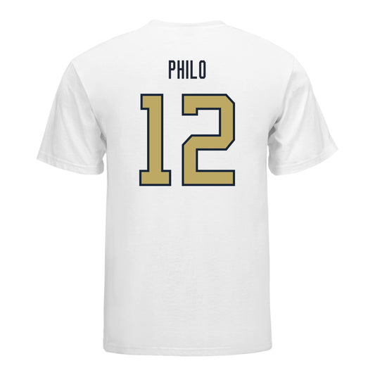 Georgia Tech Yellow Jackets #12 Aaron Philo Student Athlete Football T-Shirt IN White - Back View