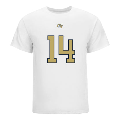 Georgia Tech Yellow Jackets #14 Graham Knowles Student Athlete Football T-Shirt In White - Front View